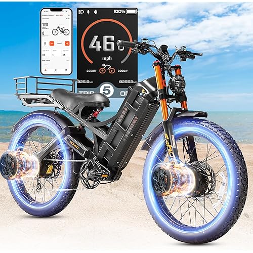 2025 Eahora Romeo Pro 2/Pro 3 46-50Mph Electric Bike for Adults, Peak 5600W/4000W Dual Motor Ebike, 60V 80Ah/52V 70Ah 235 Mile Long Range E Bike, 26*4.0" Fat Tire, Full Suspension, All Terrain, UL2849