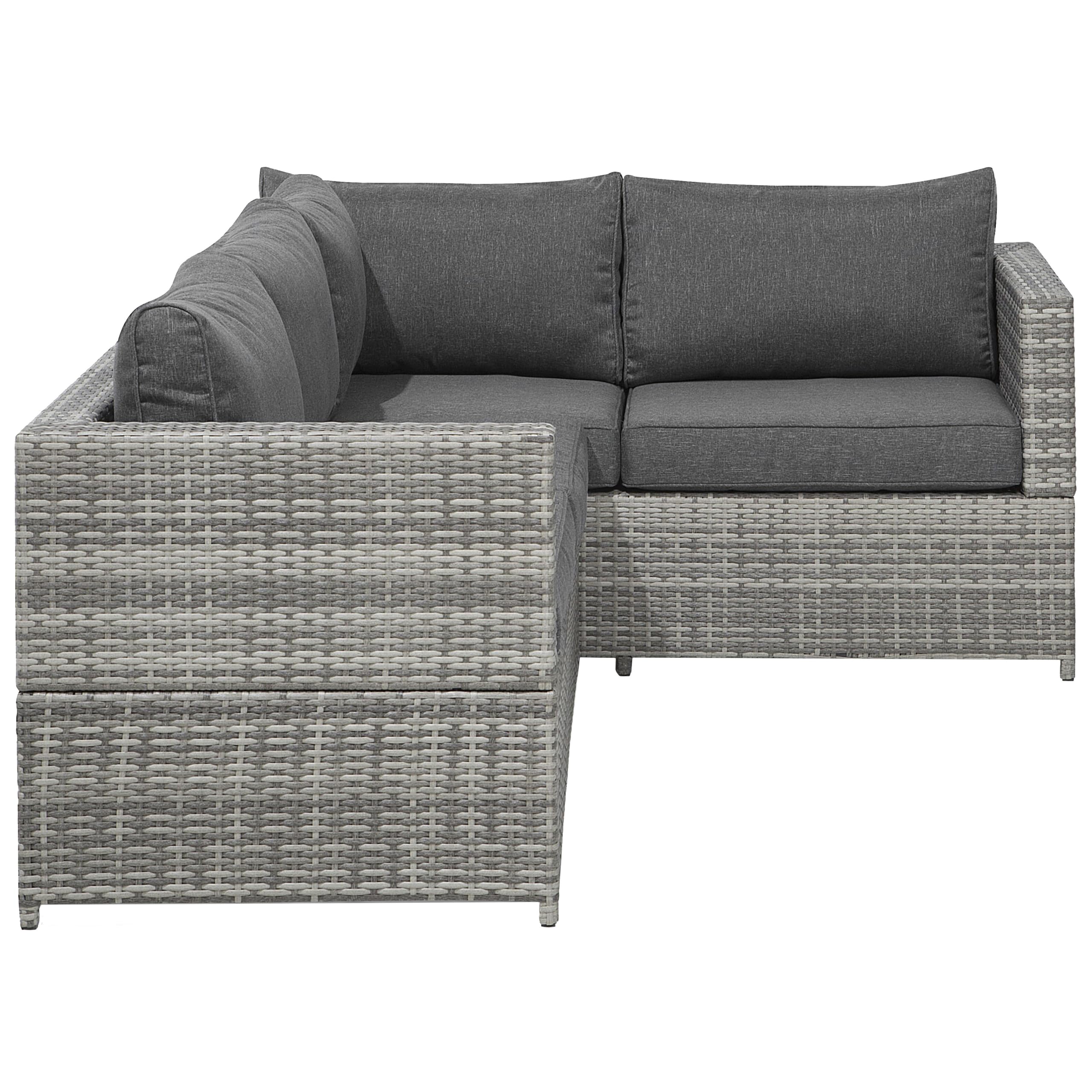 4-Sitzer Lounge Set Rattan grau Ecksofa mit Tisch Auflagen dunkelgrau Avola
