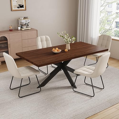 Miniatura 17 de ZckyCine Juego de mesa de comedor extensible de 6 piezas, moderna mesa de madera gris de 63 a 79 pulgadas con 6 sillas de tela gris, mesa de comedor
