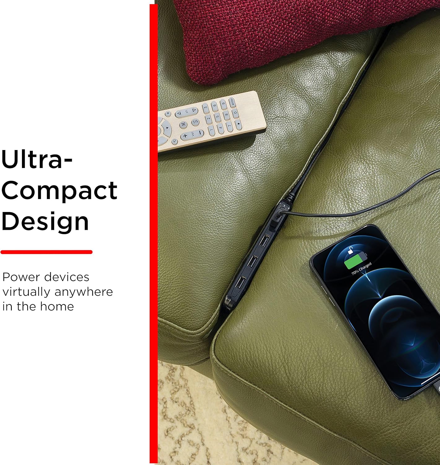 UltraPro Desktop Charging Station, 24W 6 Ft 4 Ports Power Strip, Multiport Charging Station, A Desktop Charger for iPhone 16 Series, 15 Series, iPad Pro, Braided Cord, Black, 54734