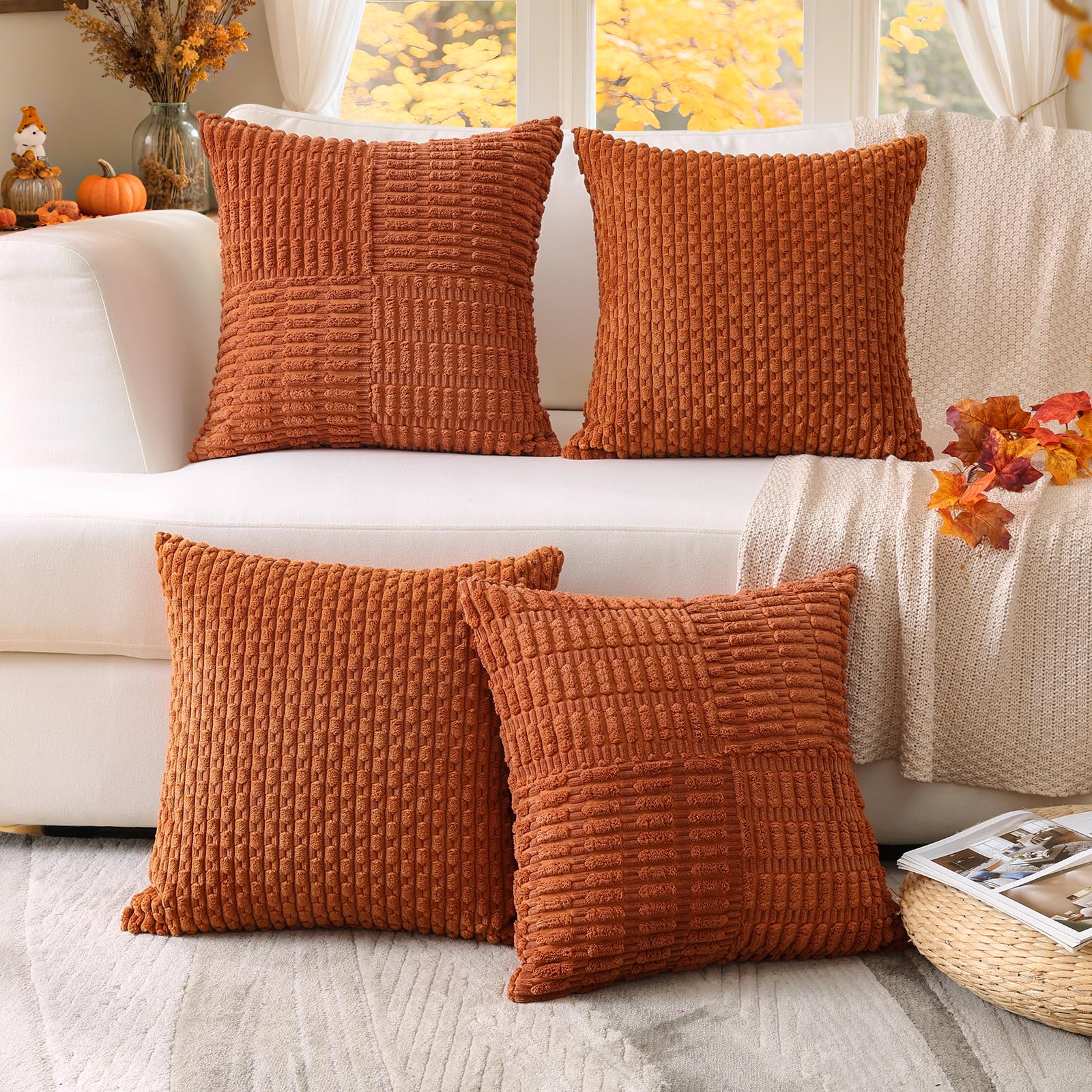Housses de coussin bohème rouille d'automne pour terrasse, lit et canapé chaleureux, 4pc
