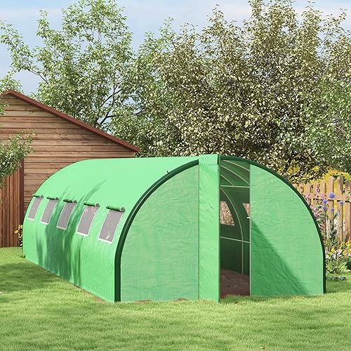 Miniatura 2 de Outsunny Invernadero túnel con estructura reforzada, 24.6 x 10 x 6.6 pies, casa verde al aire libre con 2 puertas con bisagras, 10 ventanas de