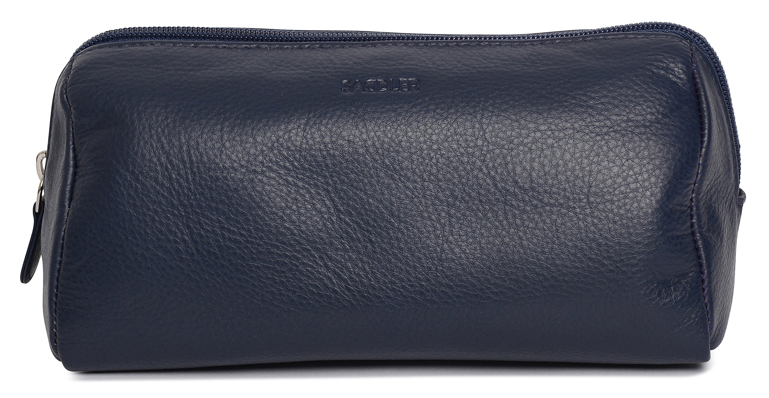 SADDLER Womens Large Capacity Real Leather Zip Top Makeup Bag | Designer Ladies Cosmetic Travel In-Bag Organizer | Gift boxed - Navy