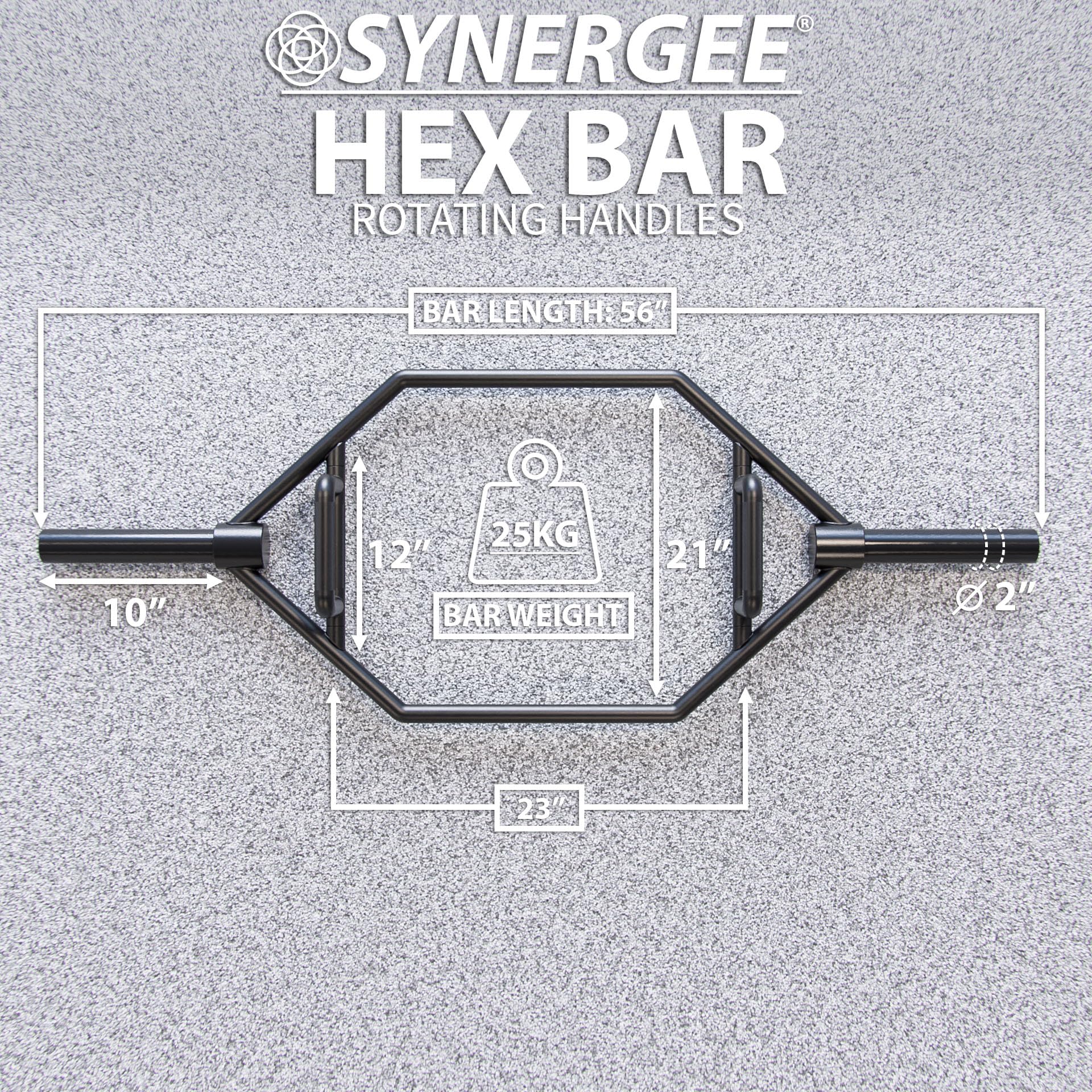 Synergee 20kg and 25kg Chrome or Black Olympic Hex Barbell Trap Bar with Rotating, Flat or Raised Handles for Squats, Deadlifts, Shrugs.