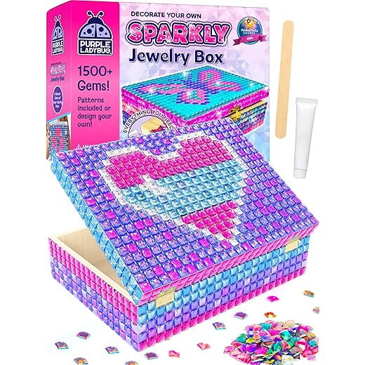 PURPLE LADYBUG Decorate Your Own Sparkly Little Girls Jewelry Box - Arts and Crafts for Kids Ages 6-8 Girls, Crafts for Girls 8-12 - Great 6 7 8 Year Old Girl Birthday Gift, Christmas Gifts for Girls