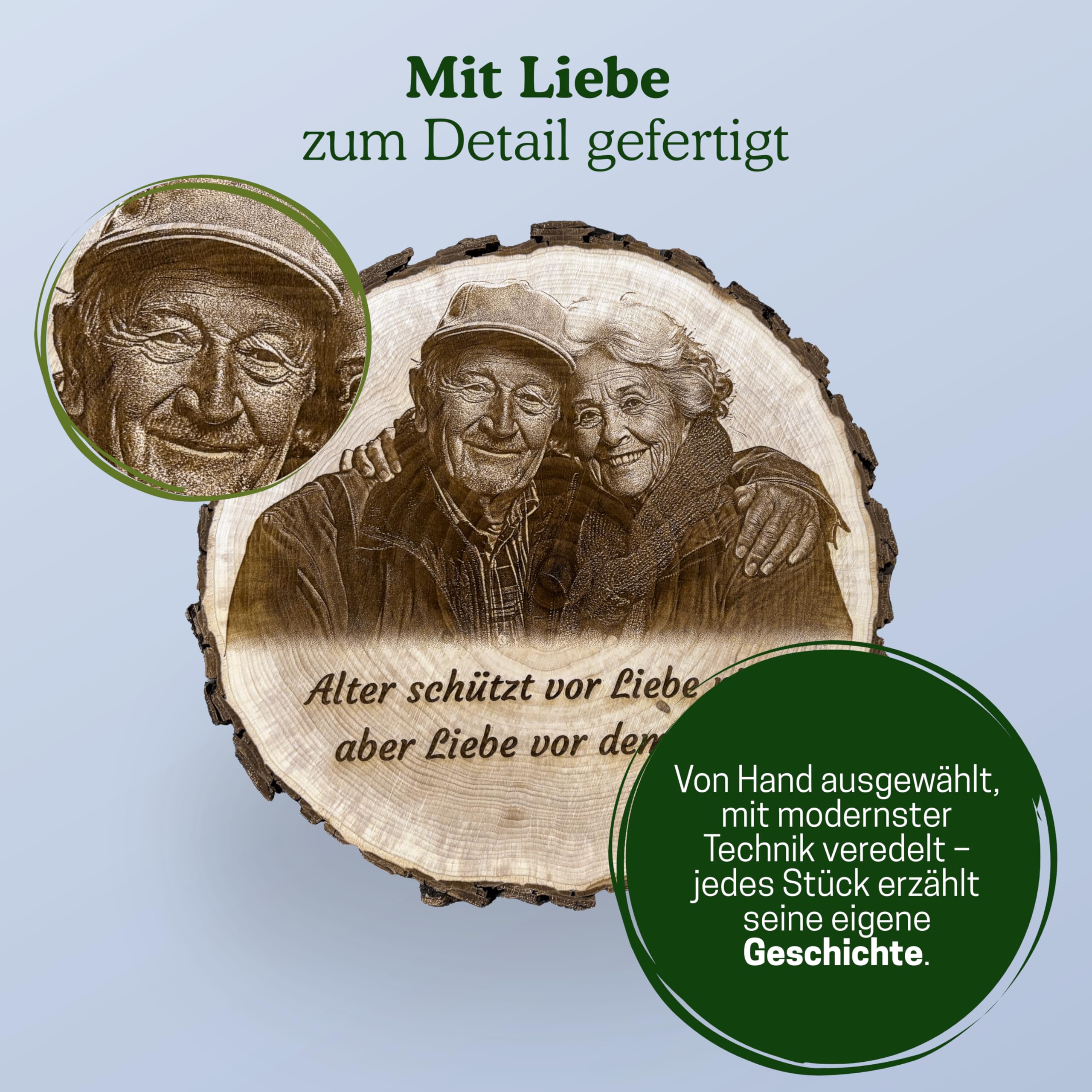 personalisierte Baumscheibe mit Gravur & Foto, personalisierte Geschenke zum Hochzeitstag, Jahrestag, Hochzeit, Jubiläum oder Geburtstagsgeschenk, individuelle Fotogeschenke aus massivem Holz