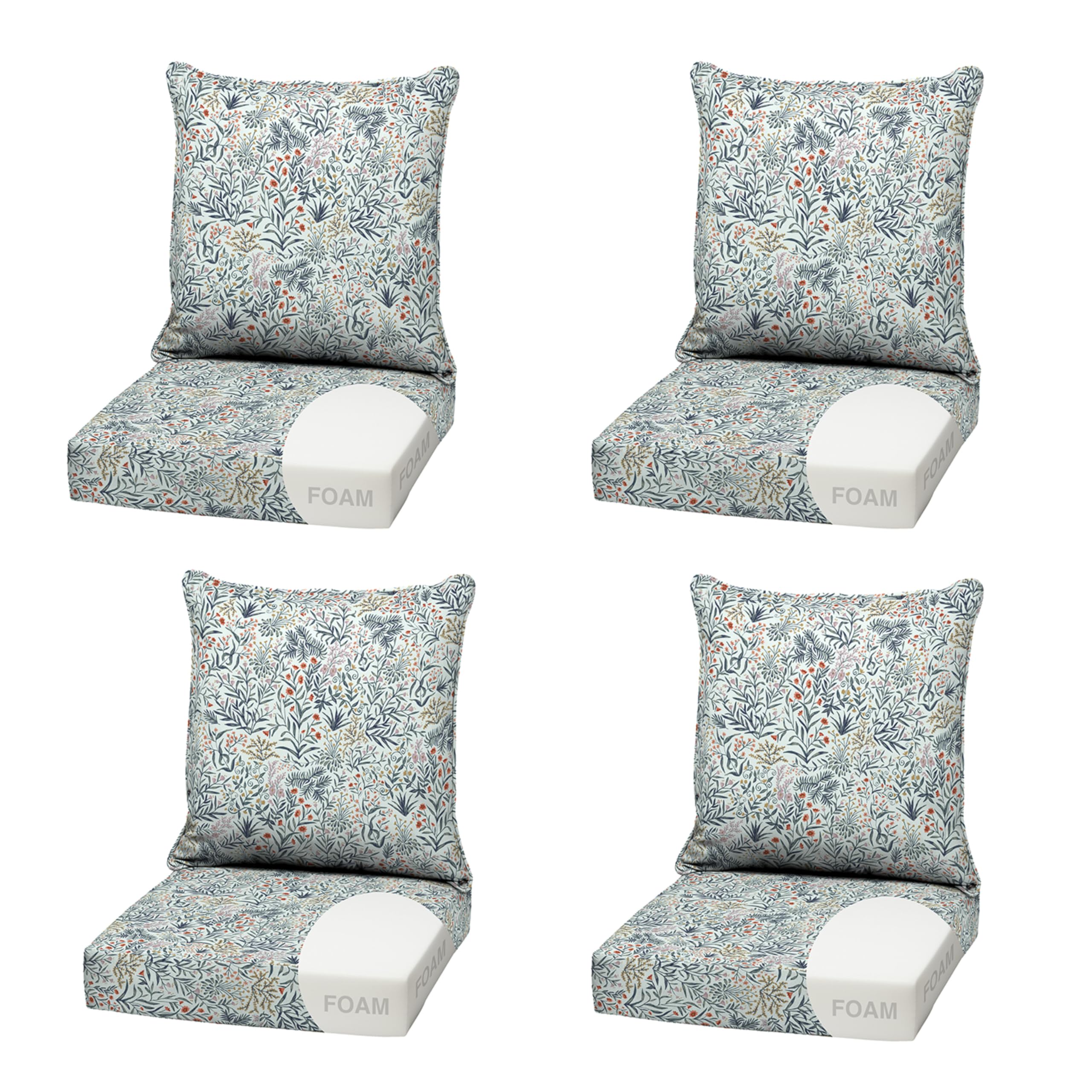 Arden Outdoor Deep Seat Cushion Set, Foam, 22x24, Pistachio Botanical