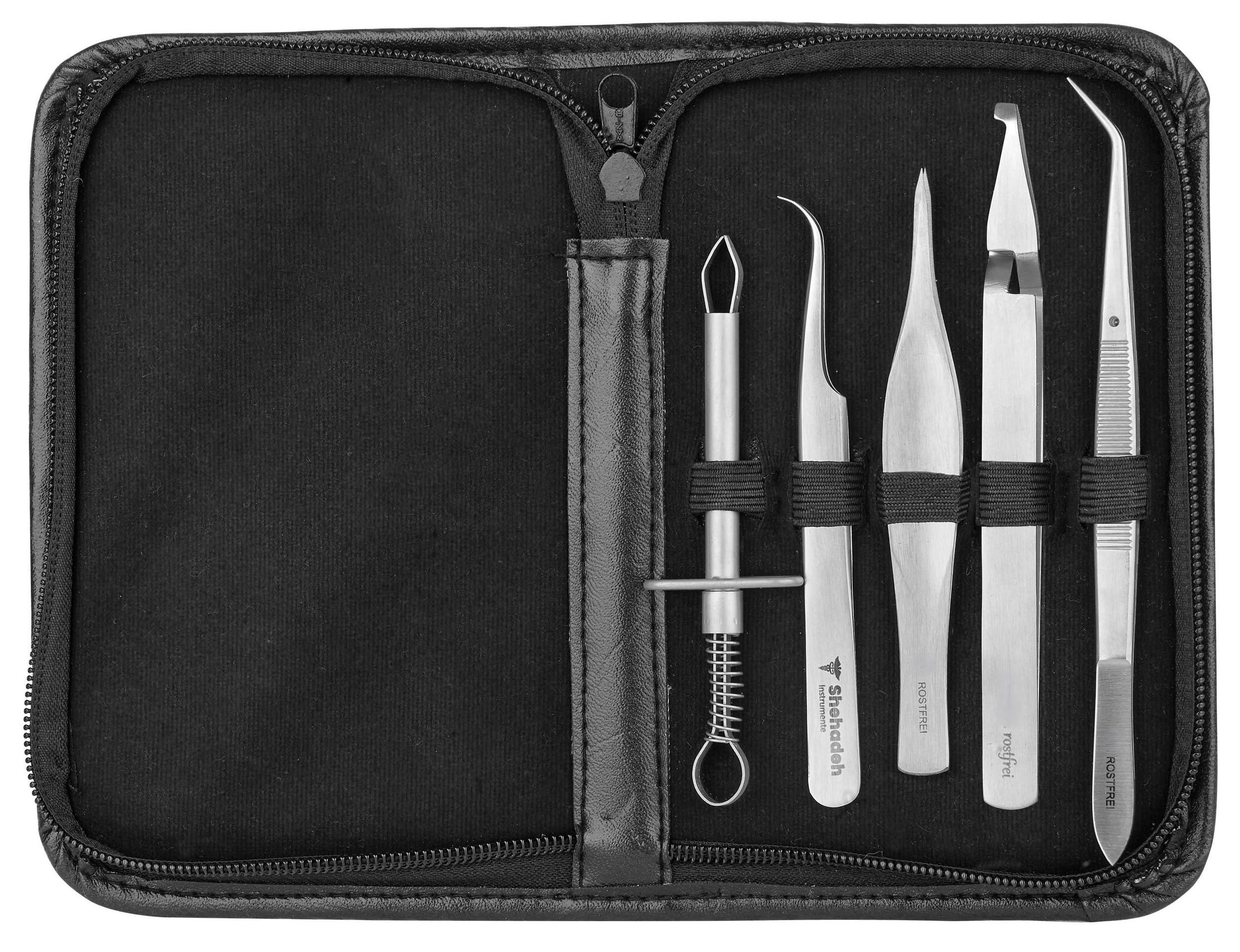 Zecken-Pinzetten - Zeckenentferner- Erste-Hilfe-Splitterpinzetten- Set 5-teilig - inkl. Etui
