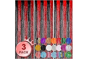 3 Pack Prom Decorations 2024 Red and Black, Backdrop Curtains for Party