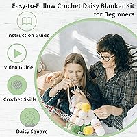 Vista 3 de CSWCS Crochet Blanket Kit for Beginners, Daisy Granny Square Throw Kit for Adults, Easy Learn How to Knitting with Yarn & Hook, Complete Starter Set