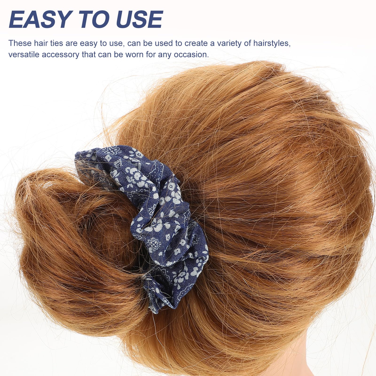 Mobestech Denim Hair Scrunchies 1-Pack Elastic Hair Ties Blue Ponytail Holders Stretchy Accessories for Women Girls Casual and Party Use - Image 4