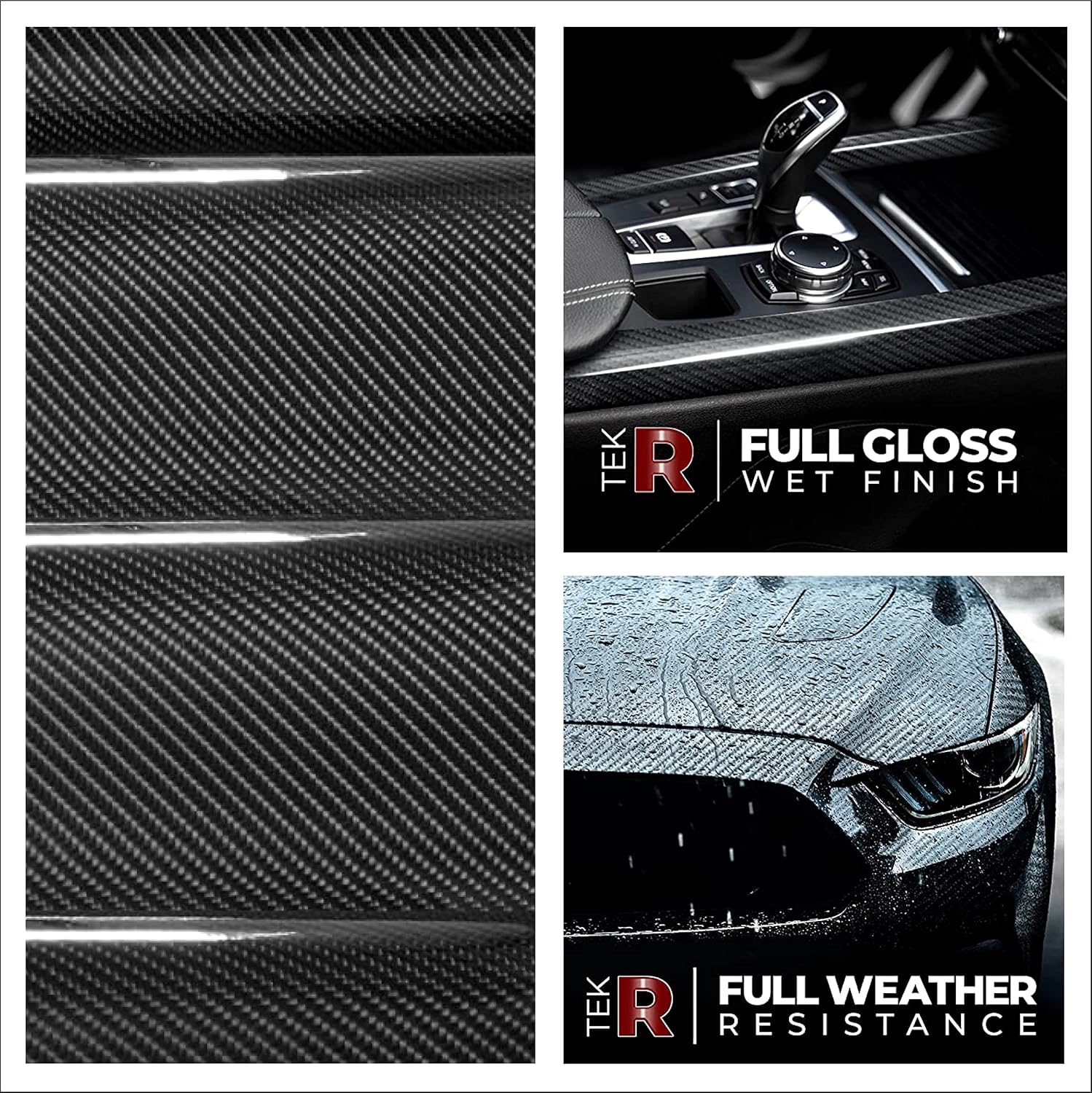 VVIVID Black Carbon 4X Styles Vinyl Roll Bundles, (1ft x 5 ft Each), Tek R Gloss Carbon, Dry Carbon, Forged Carbon & Forged Composite Carbon - N1