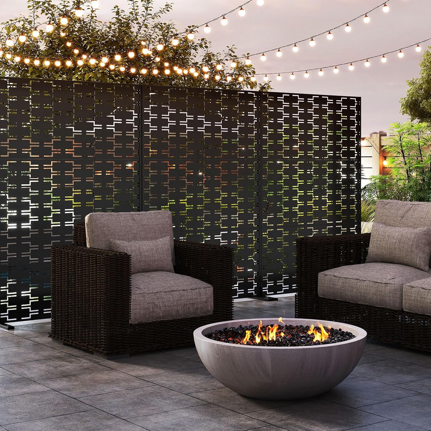 Giantex Metal Privacy Screen 72''H x 48''W, Powder-Coated Decorative Outdoor Fence Panel, Wall Divider for Room Separation, Freestanding Patio Divider for Garden, Balcony & Yard (Brick Pattern)