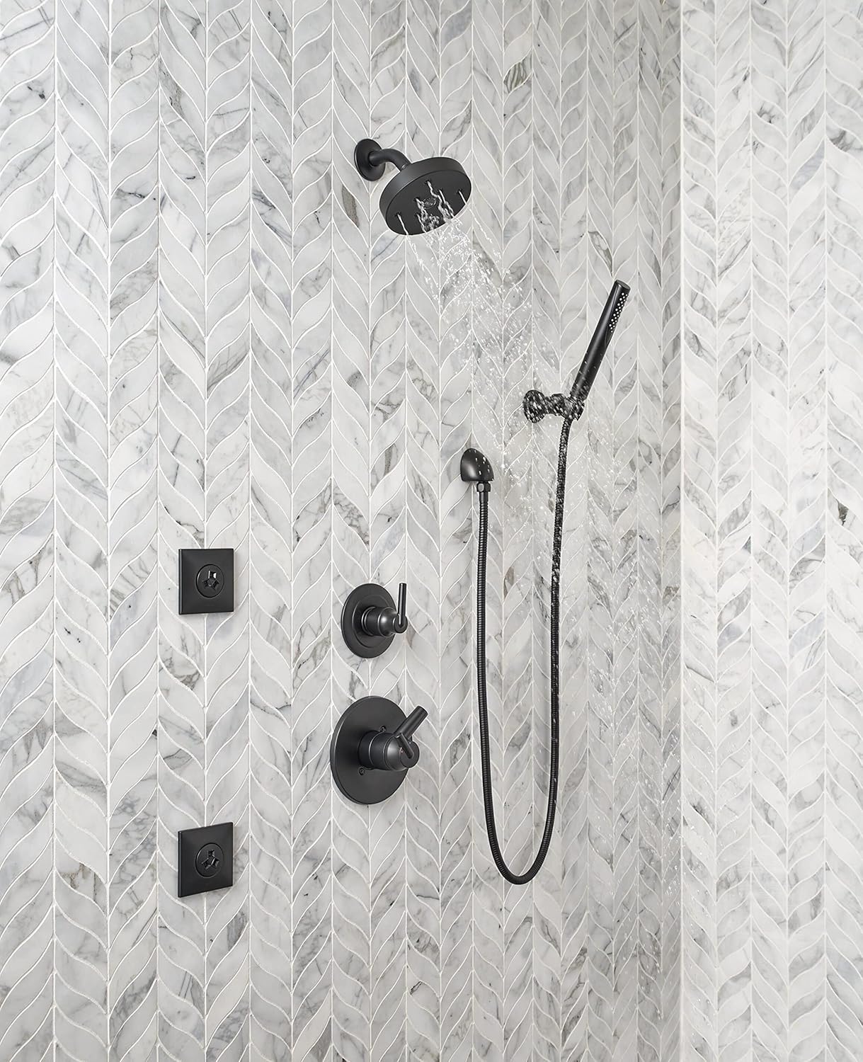 Delta Trinsic 6-Setting Shower System - Matte Black Shower Head, Handheld, Body Sprays, Handle, Diverter and Valve Kit