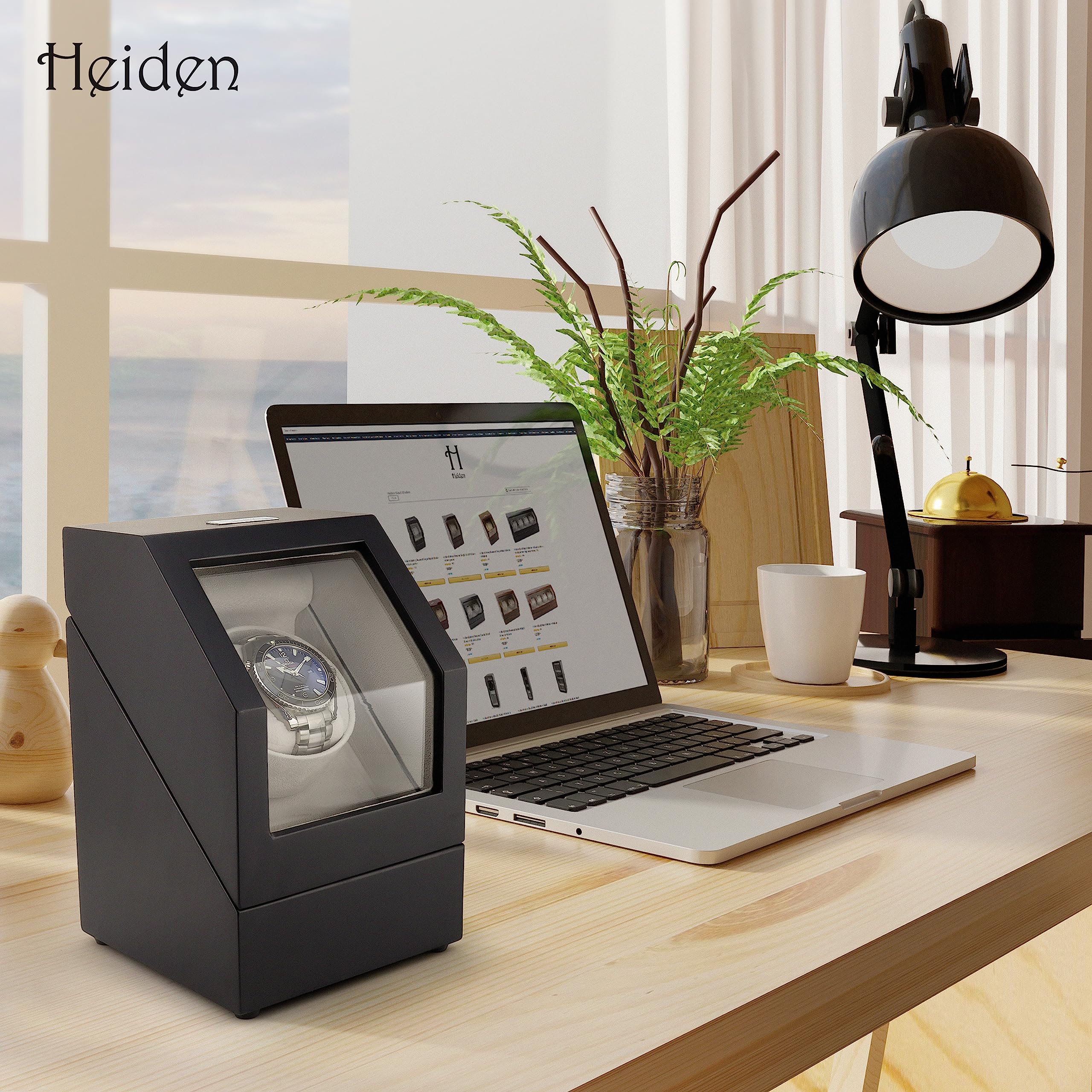 Heiden Watch Winder Single Watch Winders - Japanese Motor - AC Adapter Included - Can Run on Batteries - 12 Multiple Settings - Zero Magnetization Automatic Watch Winder for Rolex