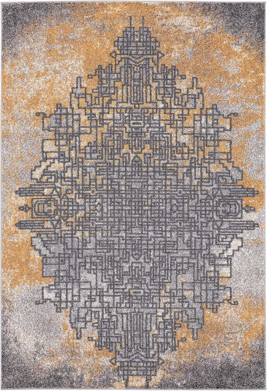 Abani Grey & Yellow Abstract Art Area Rug, Contemporary Style Rugs Laguna Collection Modern 5'3" x 7'6" Rectangle Accent Rug