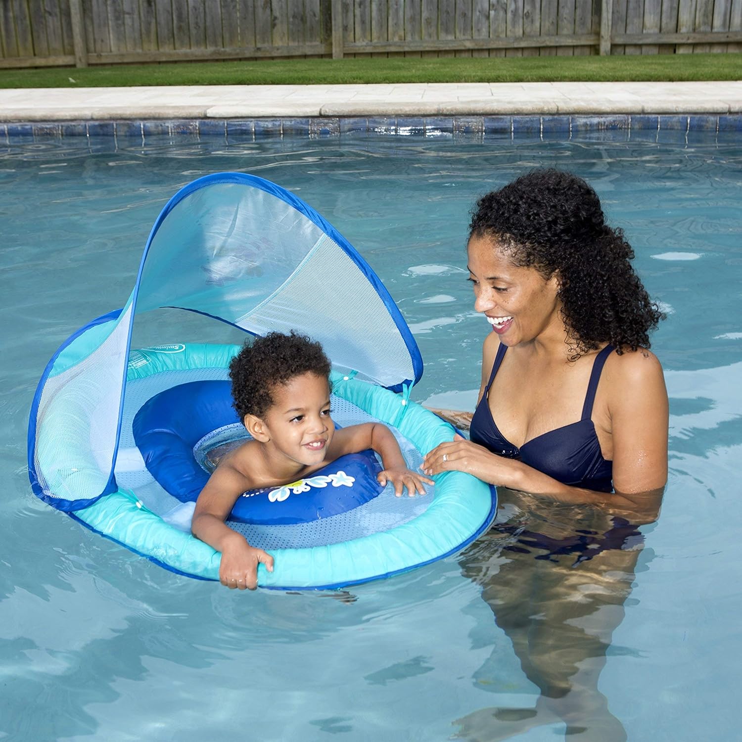 SwimWays Baby Spring Float with Adjustable Canopy and UPF Sun Protection, Blue Lobster : Toys & Games