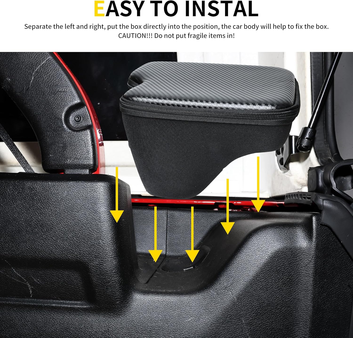 RBR Wheel Well Storage Bin Rear Trunk Organizer Tool Box Compatible with 2018-2023 Jeep Wrangler JL 4 Door 4XE Accessories Cargo Bag, 2 Pack Right Left, Carbon Fiber, With Lid and Zipper