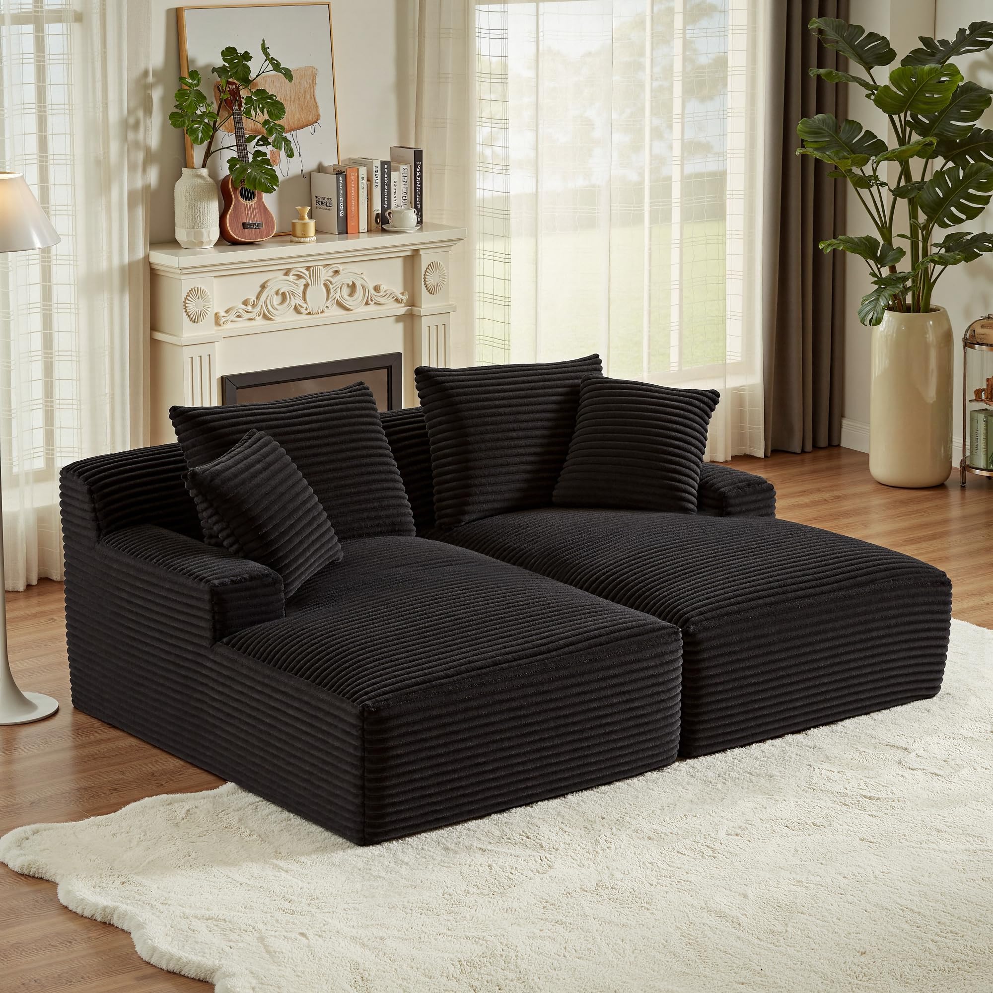 79 Inches Oversized Sectional Double Chaise Lounges Indoor, Corduroy Upholstered Boneless Cloud Stupendous Oversized Chaise Lounge Couch Luxury Sofa