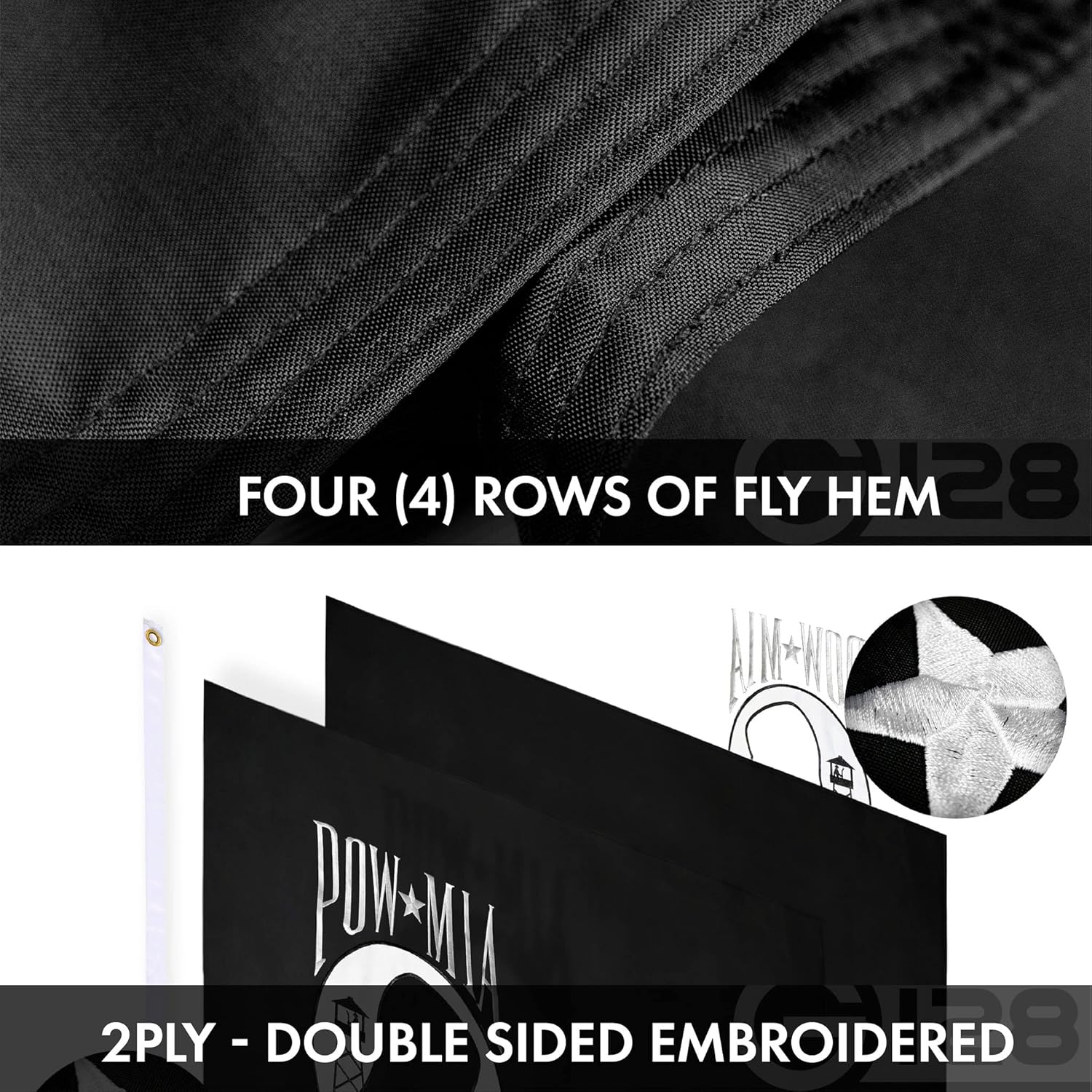 G128 Combo Pack: USA American Flag 2x3 Ft Embroidered Stars & POW MIA Flag 2x3 Ft Embroidered Double Sided 3ply