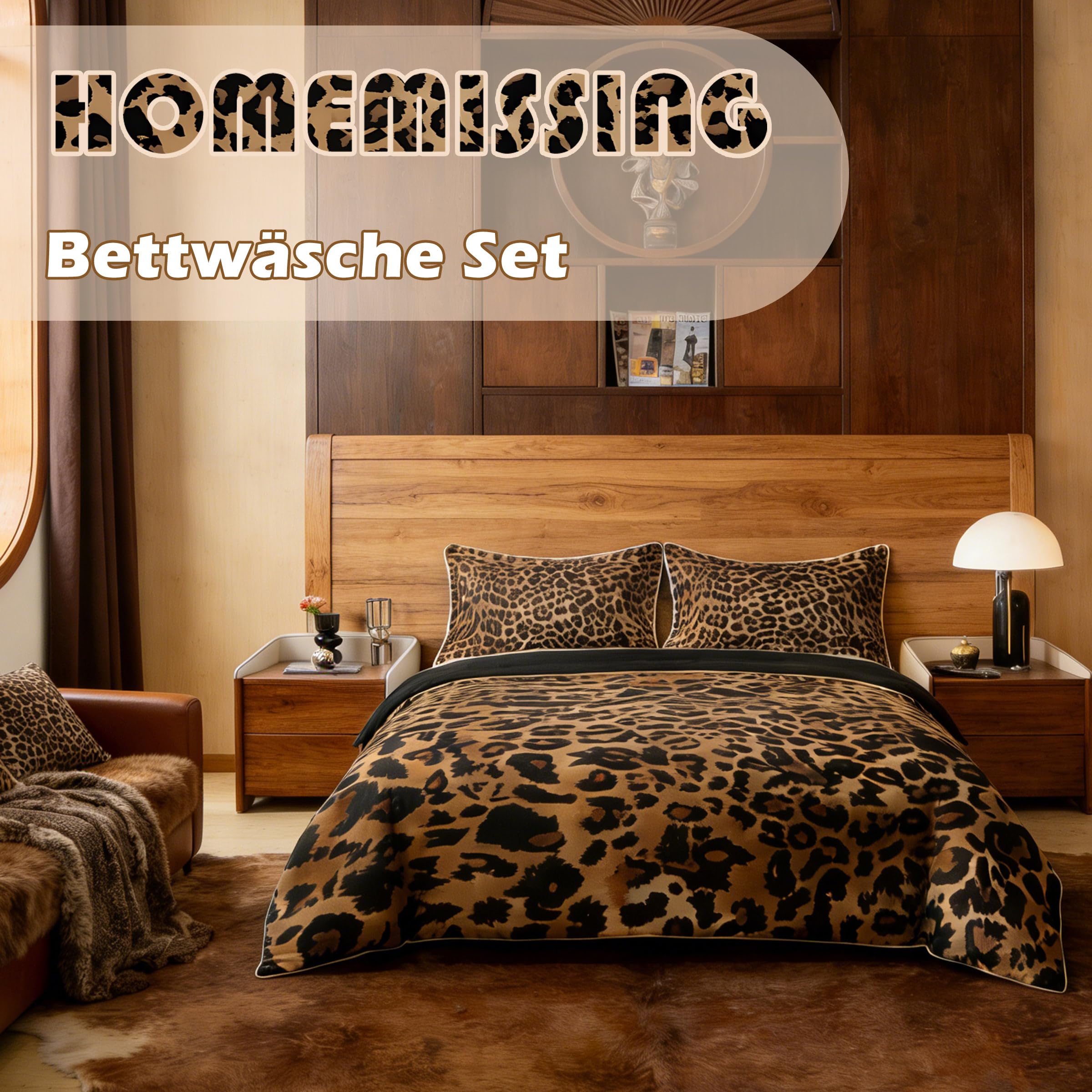 Homemissing Kinder schwarz braun Leopard Bettwäsche Set 200x200cm Tierdruck Betten für Jungen Mädchen Teens Gepard Bettwäsche-Set leichte Safari Schlafzimmer Dekor
