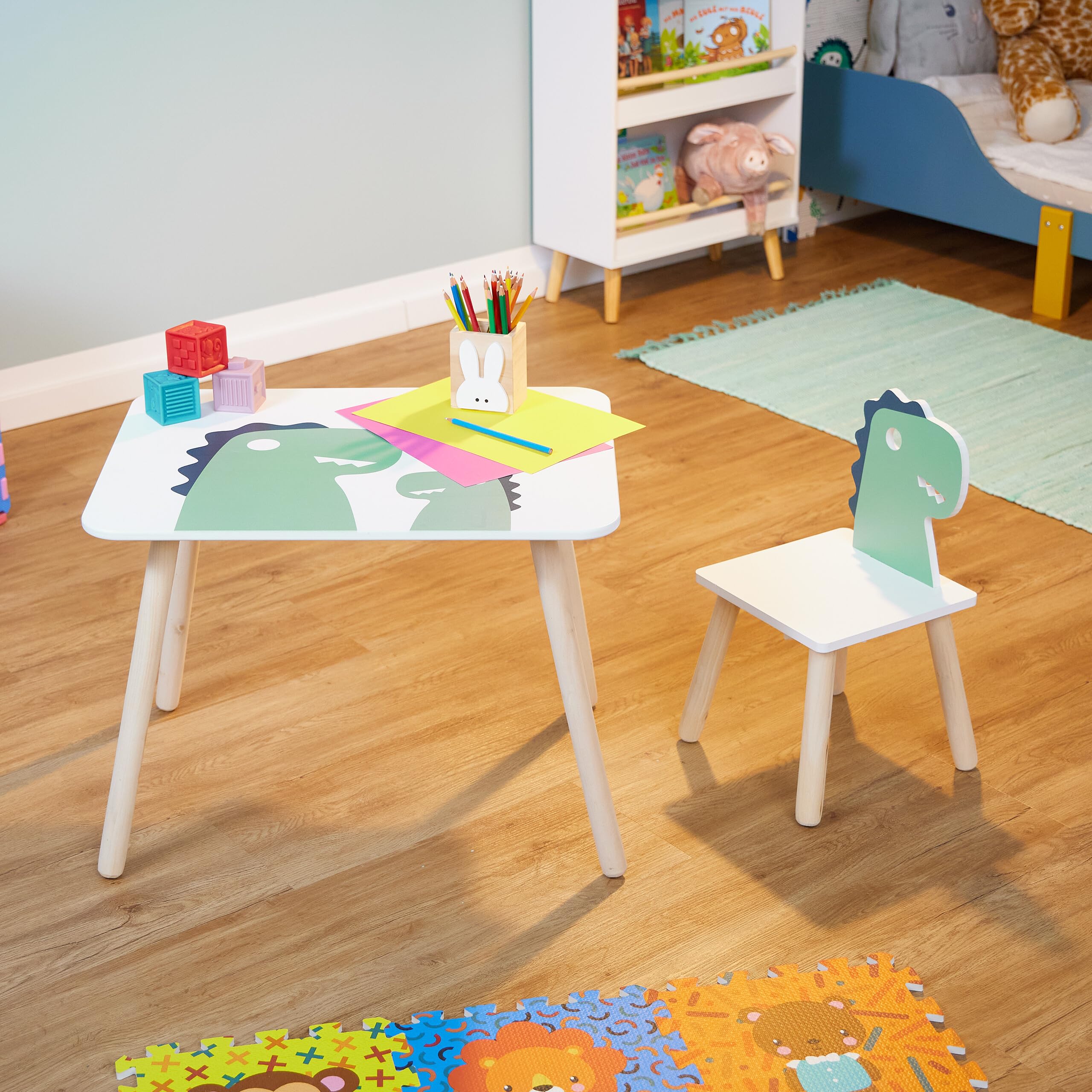 Relaxdays Tavolino da Bambini con Sedia MDF Design Dinosauro