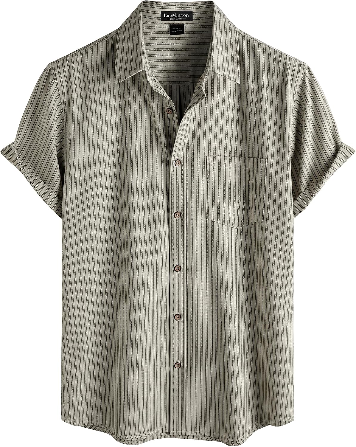 LucMatton Men's Striped Short Sleeve Button Down Shirt