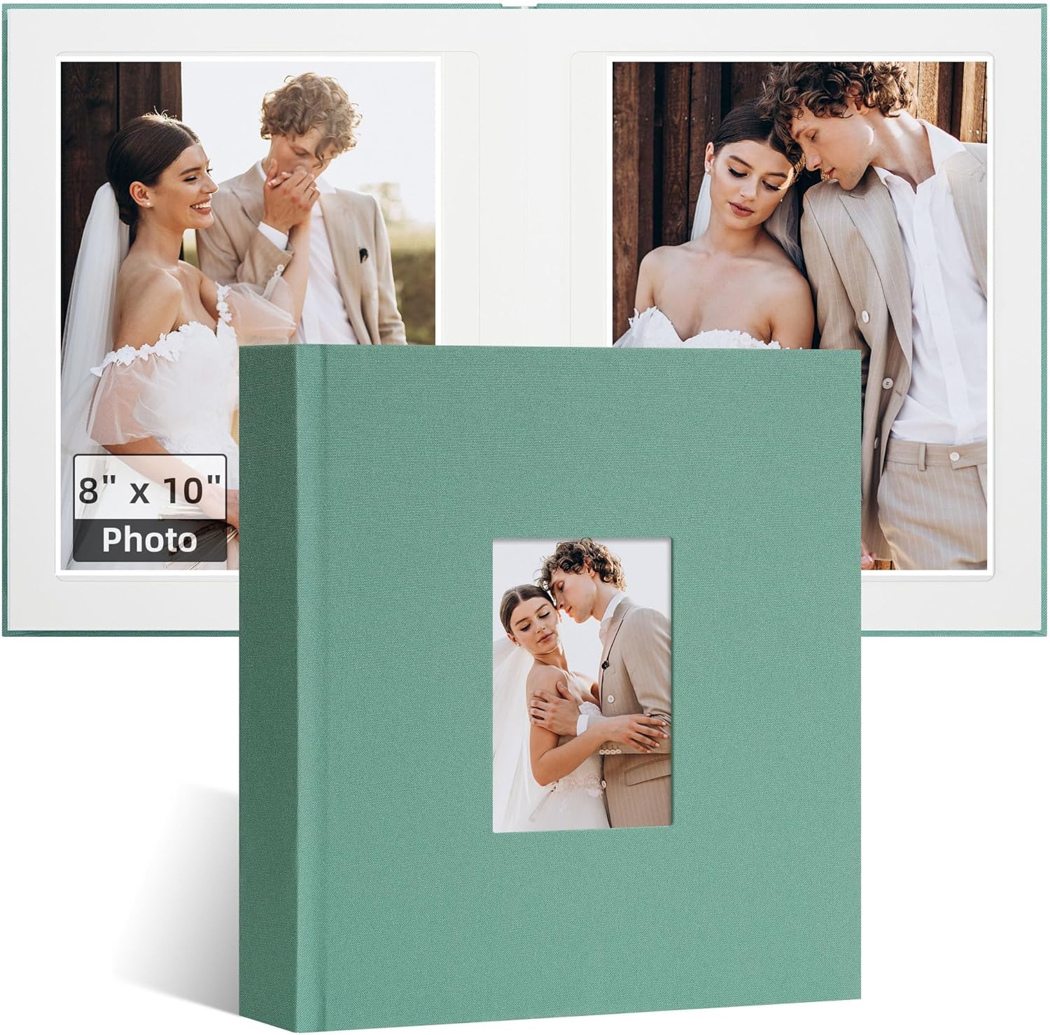 Vienrose Photo Album 8x10 30 Pockets, Fabric Cover Memory Book with Writing Space for Artwork Family Wedding Baby, Aqua Green