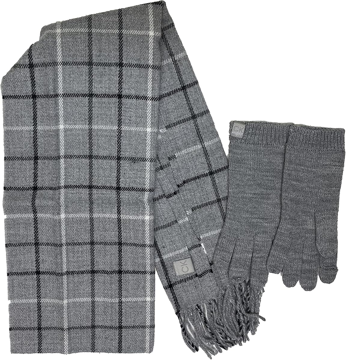 Calvin Klein Women`s Muffler And Touch Gloves 2 Piece Set (One Size, Grey(A1KZ4569))