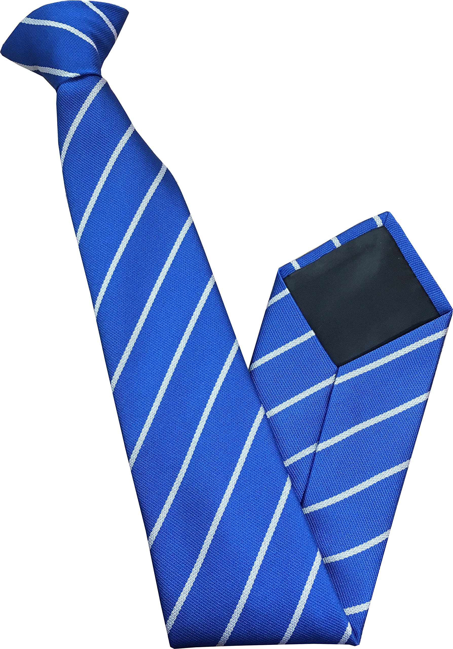 Men's Striped Clip On Neck Tie (Blue with Thin White Stripe)