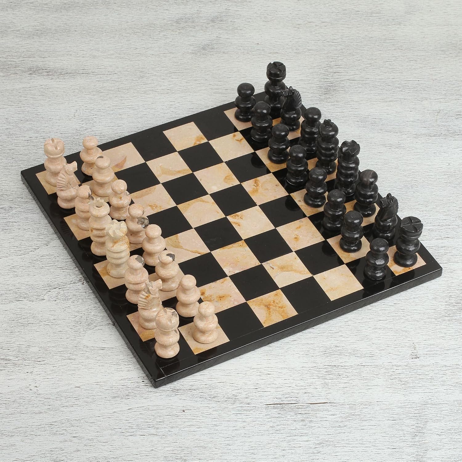 NOVICA Hand Crafted Beige and Black Marble Chess Set, Brown Challenge' (13 Inch)