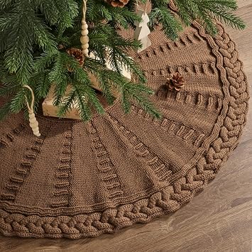 36 inch Christmas Tree Skirt Pencil Tree Skirt for 6ft Tree, Braided Cable Knit Small Western Brown Tree Skirt, Vintage Tree Skirts, Rustic Farmhouse Christmas Decorations