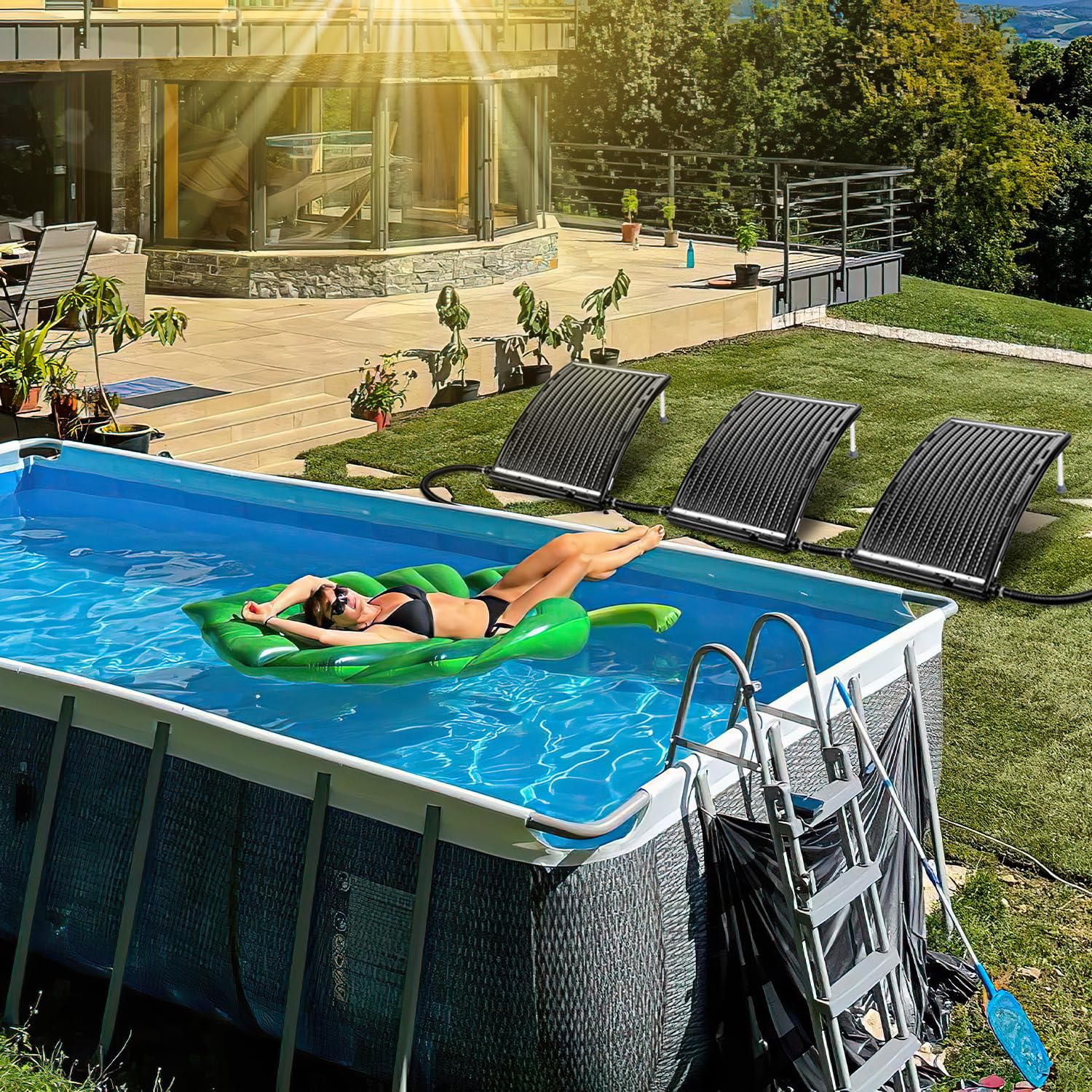Herrselsam Riscaldamento solare per piscina, 110 x 69 x 14 cm, pannello solare, connettore per piscina, diametro 38 mm, riscaldamento solare per acqua calda, piscina, piscina