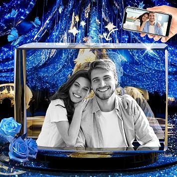 Personalized 3D Crystal Photo Customized Gifts for Girlfriend, Women, Wife, Him, Her, Dad, Husband, Men, Great Customized Gifts with Your Own Photo, Customized Anniversary Couples Gifts Cube S