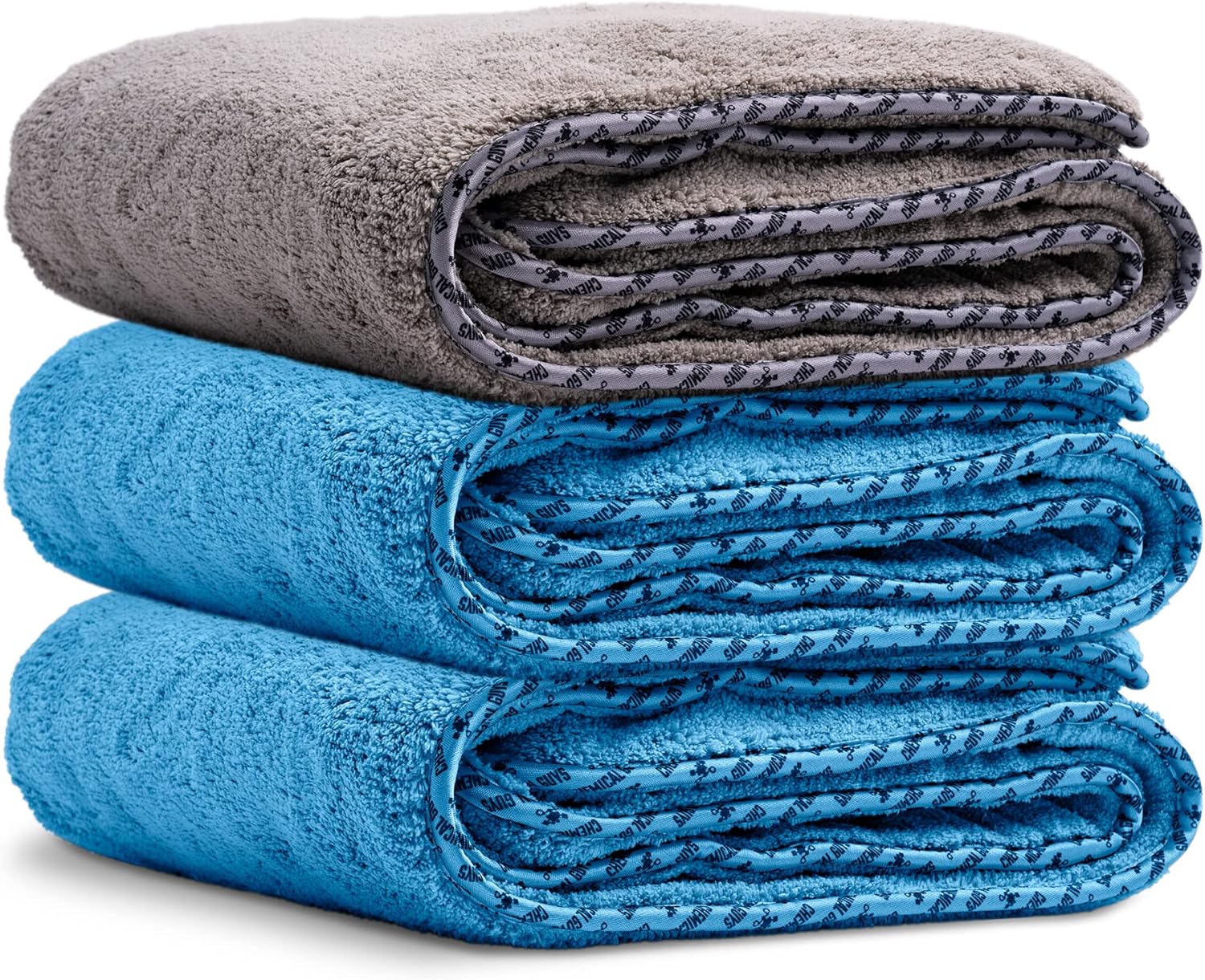 Chemical Guys MIC1995GBB Mammoth Bundle - 1 Gray Woolly Mammoth Microfiber Dryer Towels (36"x 25") 2 Blue Woolly Mammoth Microfiber Dryer Towel (36"x 25") Cars, Trucks, Pets, Messes - 3 Towel Kit