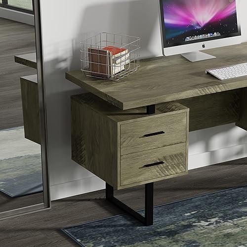 Miniatura 9 de Mariposa - Escritorio para computadora de oficina en casa de 60 pulgadas, parte superior marrón recuperada, cuerpo marrón recuperado, metal negro,