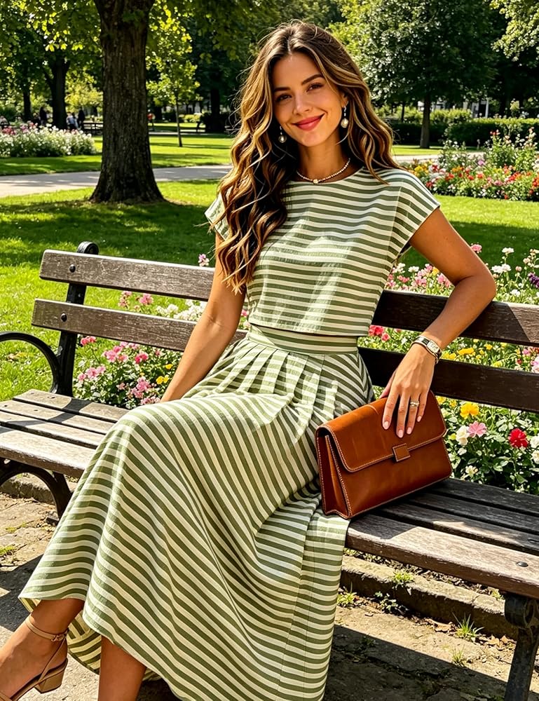 Amazon.com: Zontroldy Women's Summer 2 Piece Outfits Striped Skirt