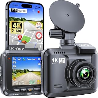 ROVE R2-4K 4K Dash Cam: WiFi 6, GPS, UHD 2160P, 150° Wide Angle, Super Night Vision, Supercapacitor