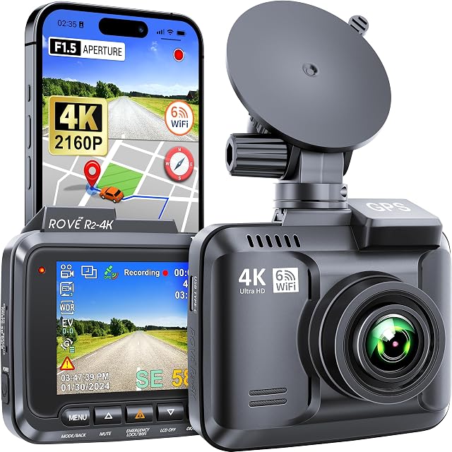 Rove R2-4K Dash Cam Construit dans WiFi GPS Enregistreur de caméra de tableau de bord avec voiture UHD 2160P, 2.4" LCD, 150° Angle large, WDR, Vision nocturne