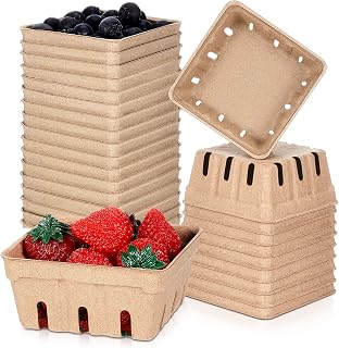 20 Pack Berry Basket Natural Pulp Fiber, Molded Strawberry Basket Produce Vented Container for Fruit and Vegetable, Farmer Market, Grocery Store, Backyard Party Favors (1/2 Pint)