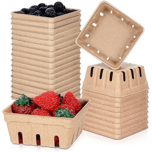 50 Pack Berry Baskets 1/2 Pint, Natural Pulp Fiber Produce