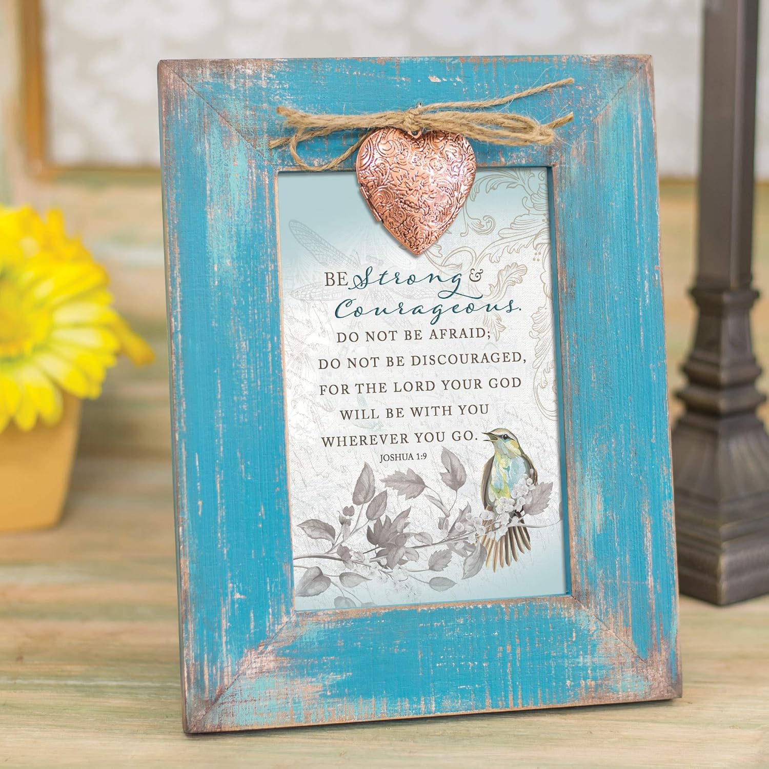 Cottage Garden Be Strong Lord Will Be with You Teal Distressed Locket Easel Back Picture Frame