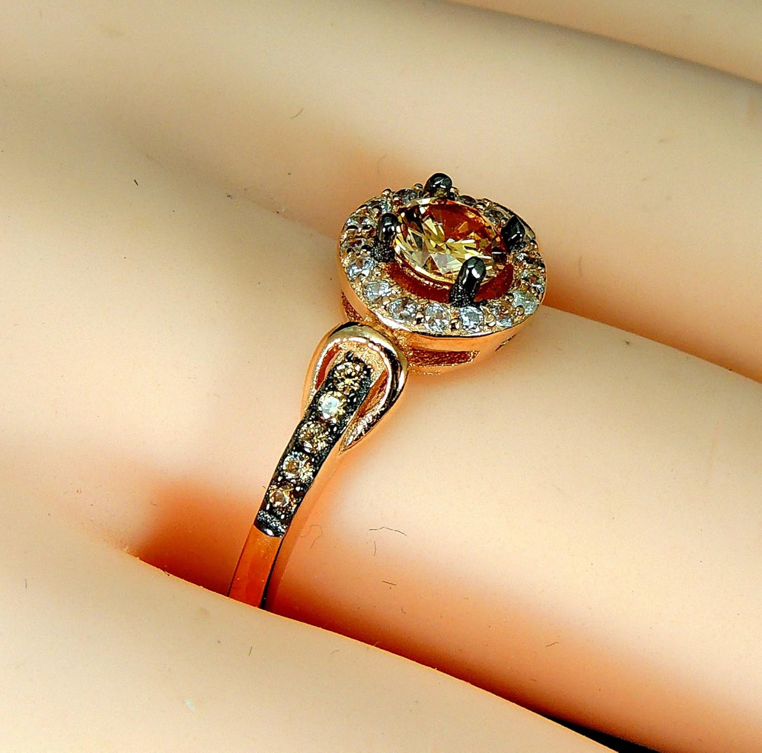 Tanisha Engagement Ring for Women by Ginger Lyne | Chocolate and Champagne Cubic Zirconia Wedding Ring Rose Gold over 925 Sterling Silver Promise for Her