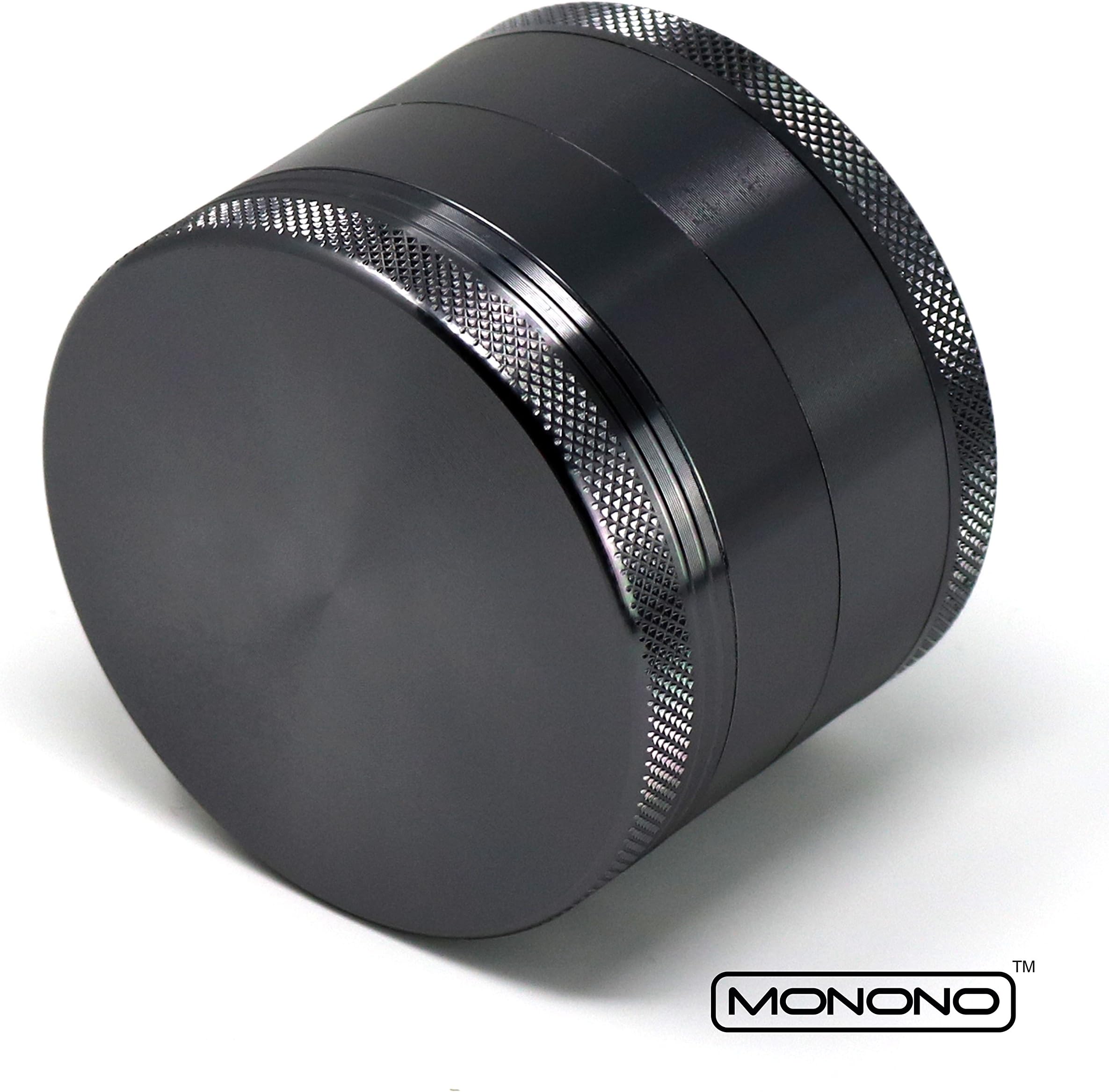 MONONO Herb Grinders Premium Large Herb Grinder 2.5 Inch with Magnetic Lid and Sifter - 4 Piece Plain Coloured Anodised Aluminium (Grey)