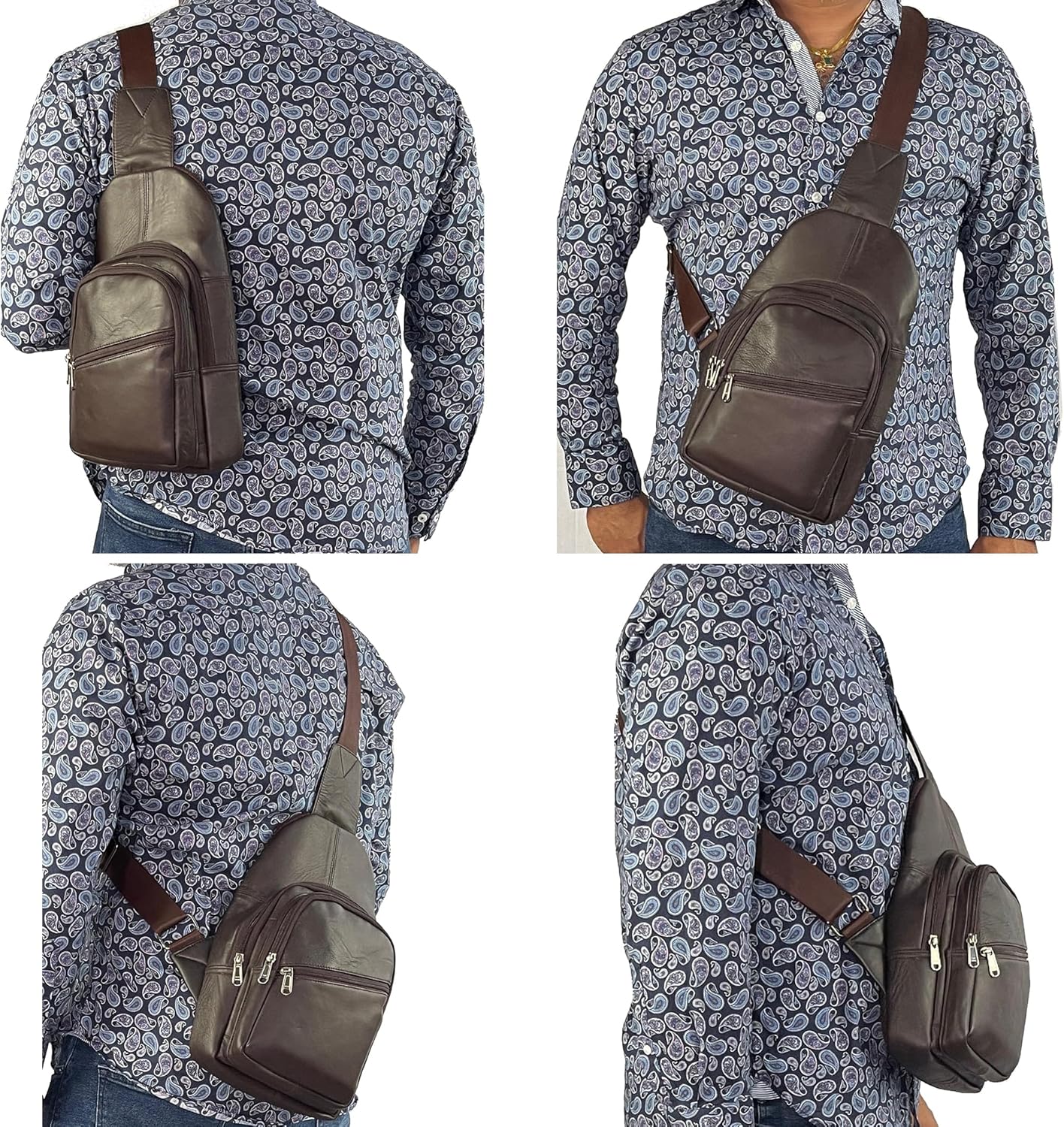 Bullz Crossbody Backpack Travel Hiking Chest Bag Daypack Leather Sling Bag for Men and Women (Brown) - Image 6