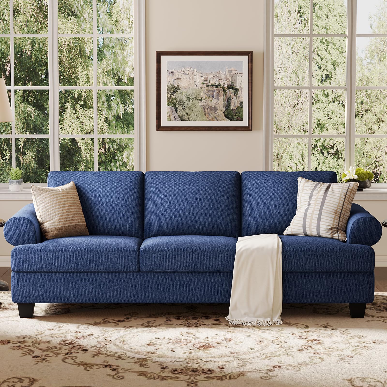 COPIAE 91 Inch Lawson Sofa with Extra Deep Seats Oversize, Mid-Century 3-Seat Sofa Couch, for Living Room, Apartment, Lounge, Dark Blue