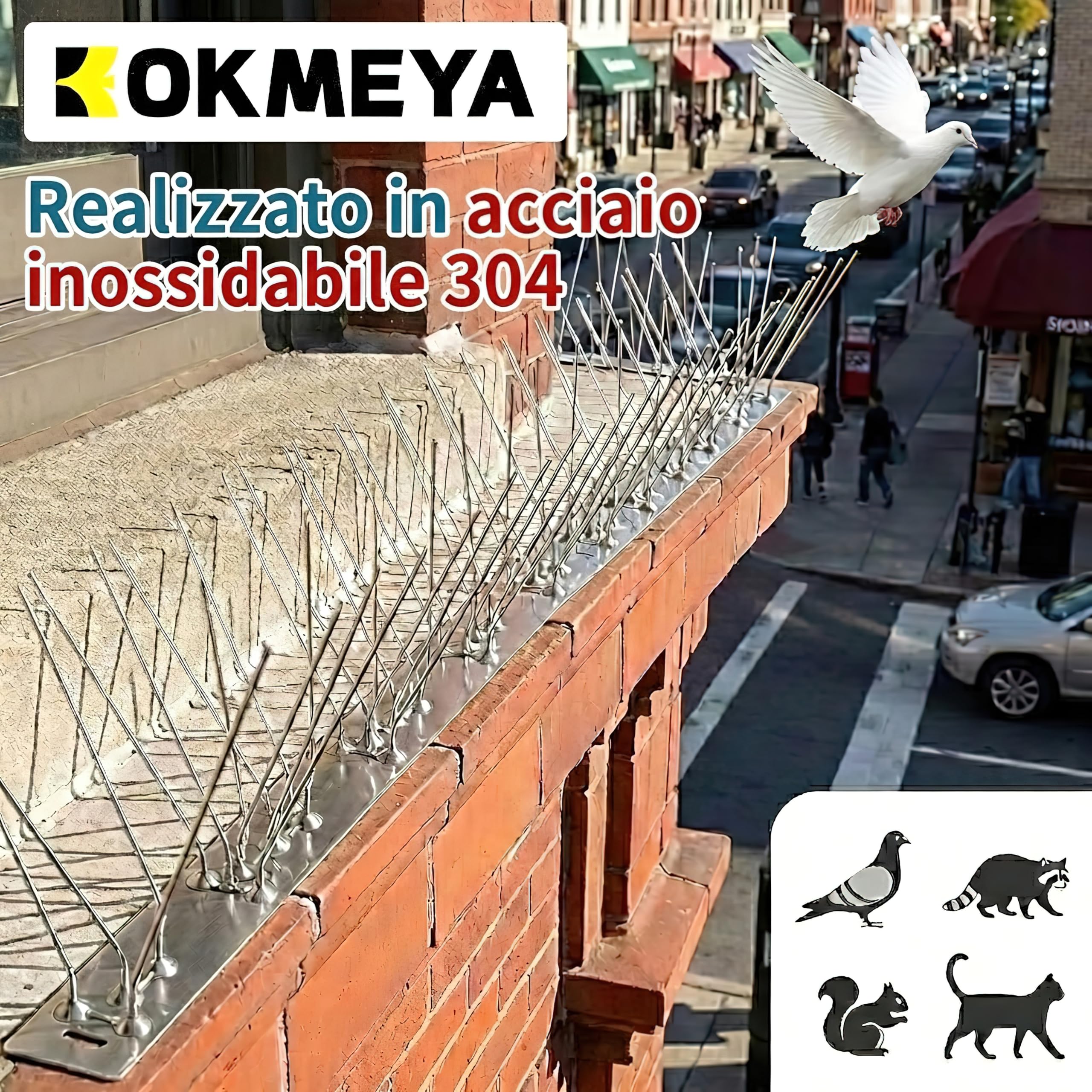 Dissuasori Piccioni Inox (9,5m, 38 pz da 25cm) - Spilli Anti Volatili 304 con 76 Viti & 76 Fascette - per Balcone, Grondaia, Ringhiera & Tetto - Esterno