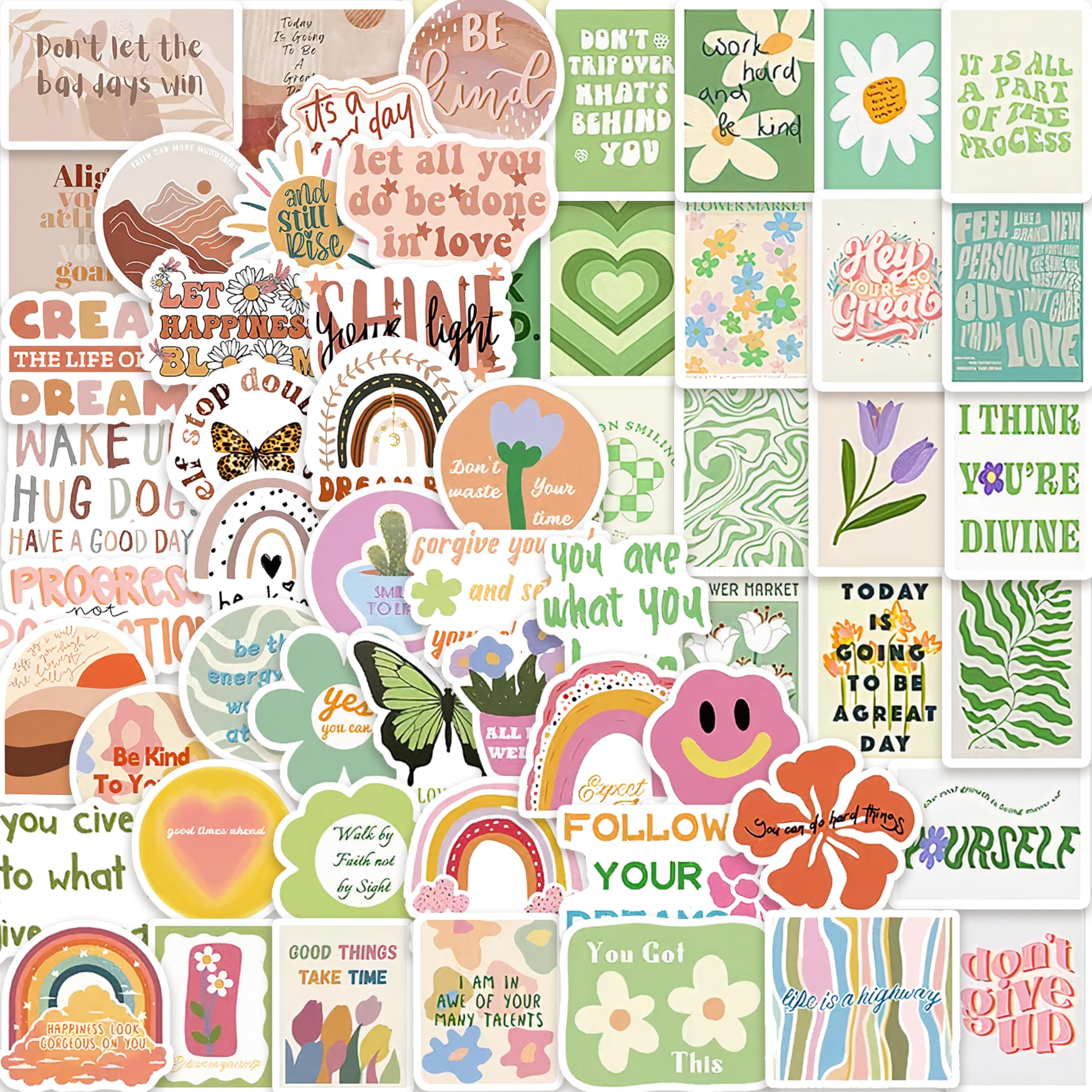 LEETEE 150 PCS Danish Pastel Cute Inspirational Stickers, Lovely Motivational Stickers For Water Bottles, Danish Pastel Kawaii Decor, Waterproof Sticker Gifts For Kids Teens Adults (Inspirational 150)