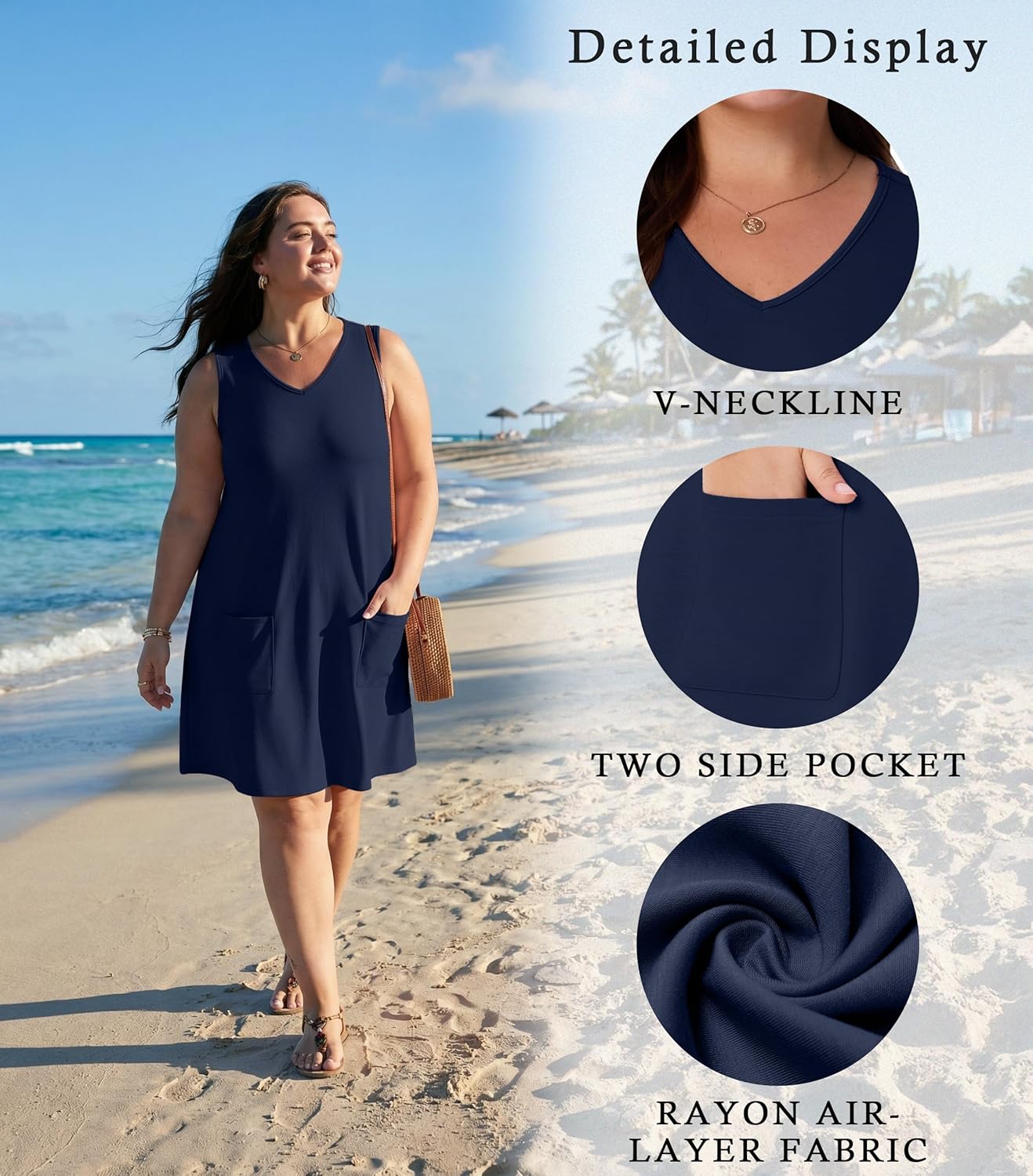 OLRIK Women's Plus Size Summer Dresses Casual V Neck Sleeveless Tank Dress with Pockets A-Line Swing Sundresses - Image 4