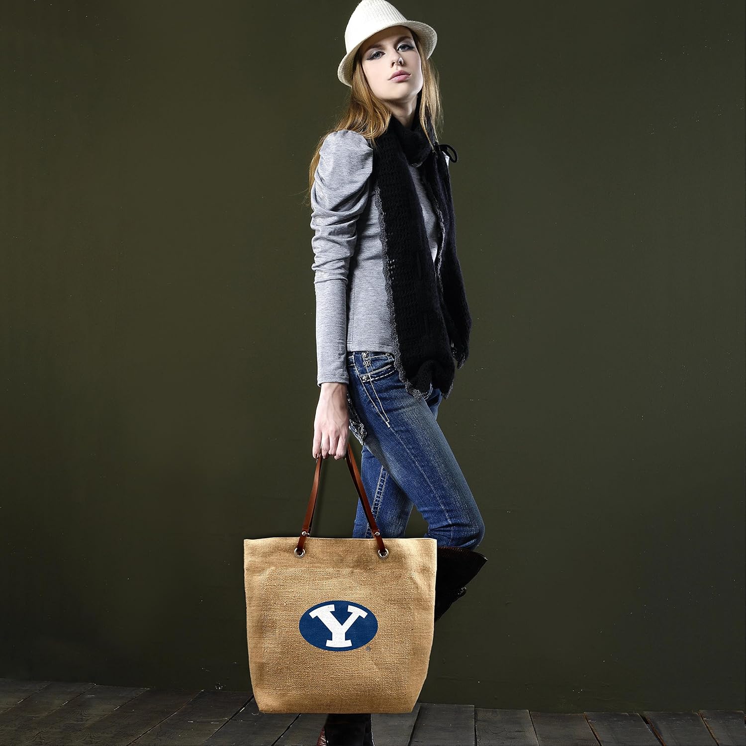 Little Earth NCAA Burlap Market Tote, 17 x 4.5 x 14-Inch, Natural